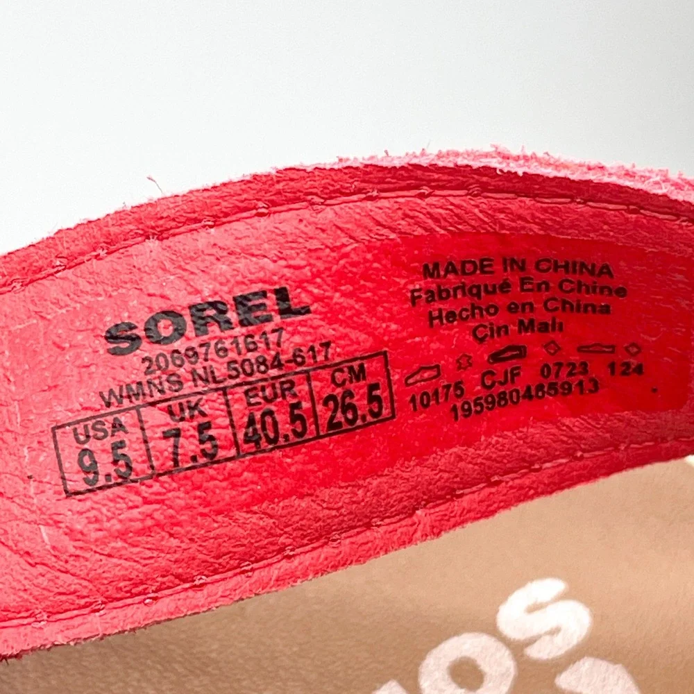Sorel Joanie Heel Sandals Womens 9.5 Pink Red Suede Chunky Platform Strappy Shoe